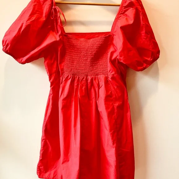 Draper James Salmon/Pink 100% Cotton Puff Sleeve Mini Dress - Size M - Picture 2 of 5